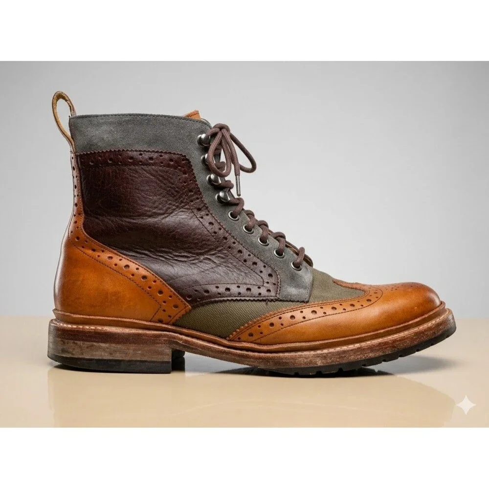 Stacy Adams Finnegan Wingtip Lace-Up Boots Genuine Leather Suede 8½